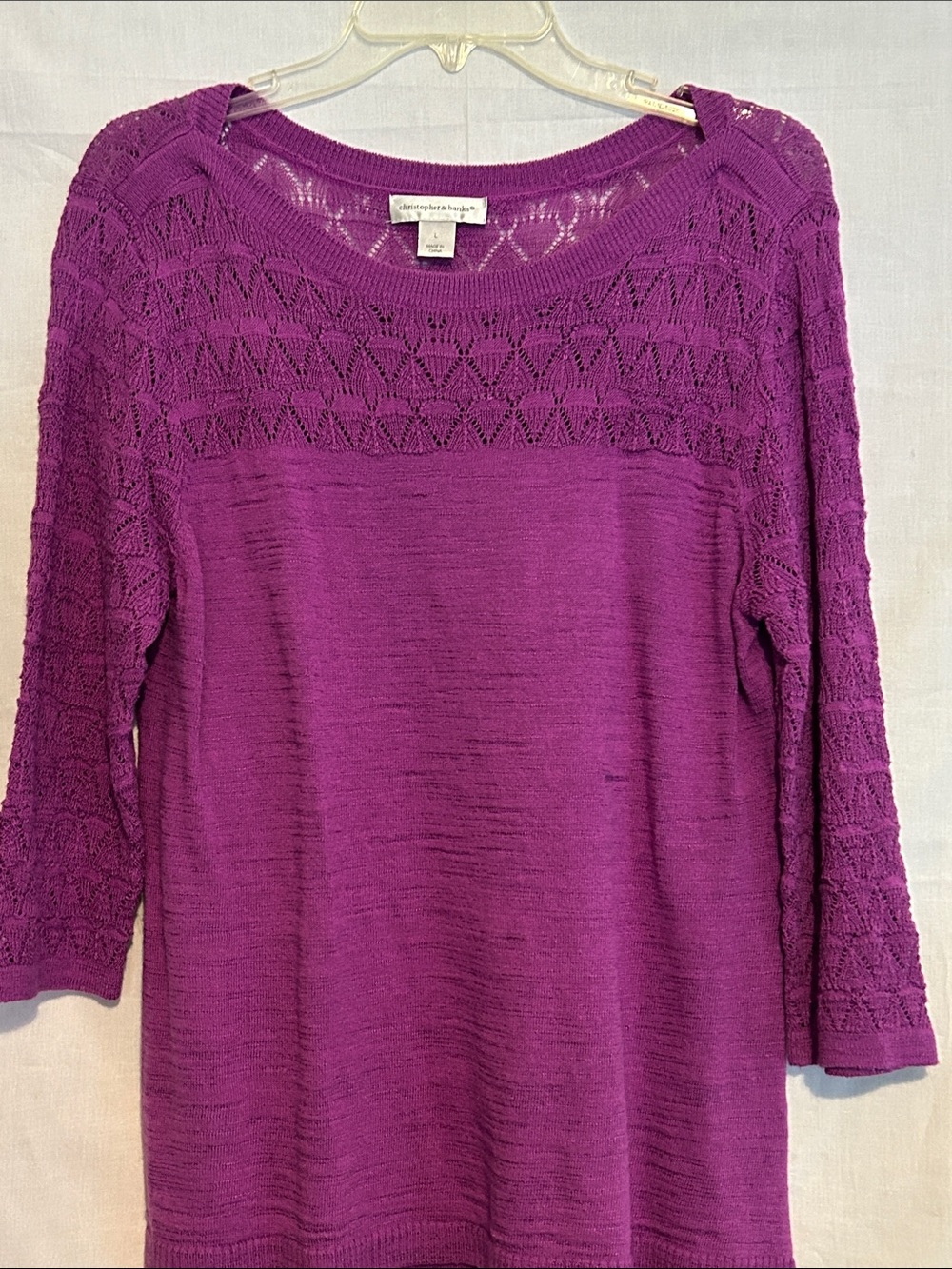 Christopher & Banks Purple Open-Knit Yoke Sweater Top
